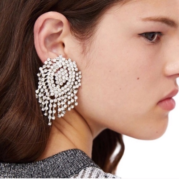 New! Silver Rhinestone Statement Earrings - Picture 2 of 8